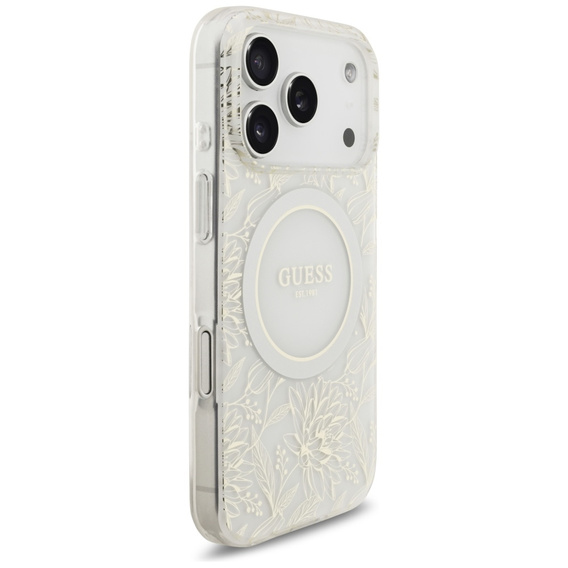 Θήκη Guess IML Flowers Electroplated Allover With Beads Strap, για MagSafe, με λουράκι για iPhone 17 Pro