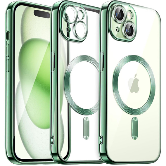 Θήκη για iPhone 15, Electro MagSafe, πράσινη + Γυαλί για την οθόνη