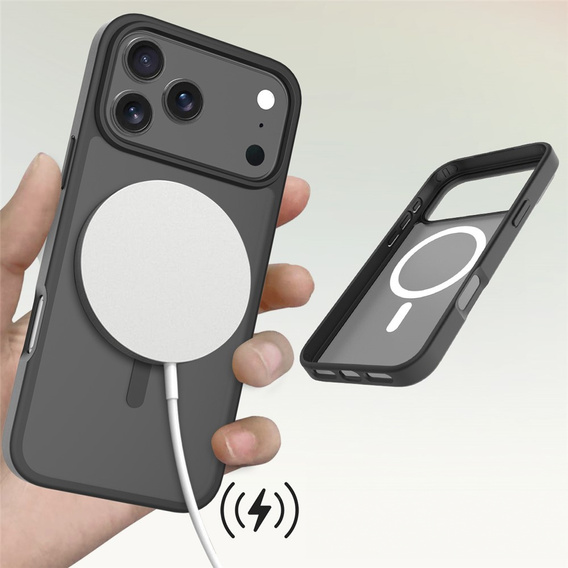 Ματ θήκη για iPhone 17 Pro, για MagSafe, ημιδιαφανές μαύρο