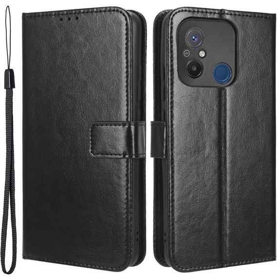 Θήκη με πτερύγιο για Xiaomi Redmi 12C, Crazy Horse Wallet, μαύρη
