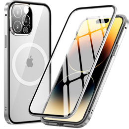 Μαγνητική θήκη MagSafe Dual Glass για iPhone 14 Pro Max, ασημένια