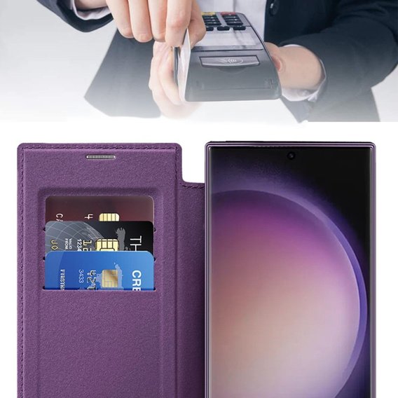 Θήκη με πτερύγιο για Samsung Galaxy S24 Ultra, RFID Wallet MagSafe CamShield, μωβ