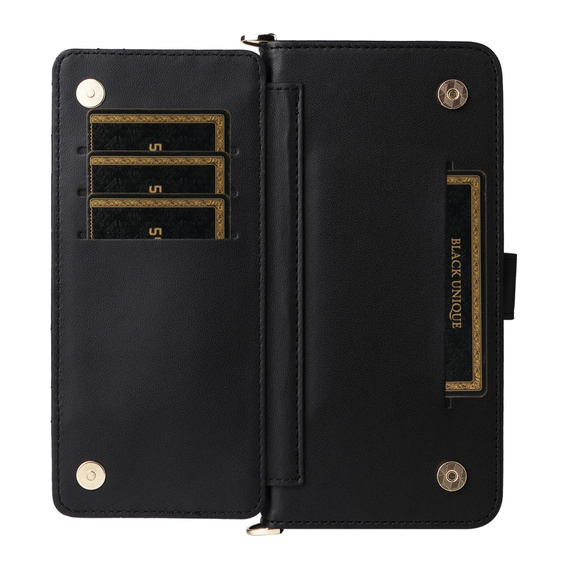 Θήκη με πτερύγιο για Xiaomi Poco M7 Pro 5G, Crossbody Leather Wallet, μαύρη