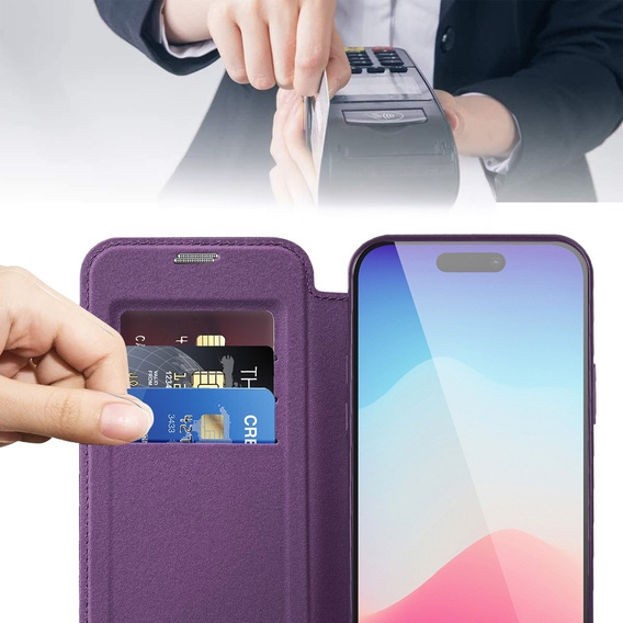 Θήκη με πτερύγιο για iPhone 13 Pro Max, RFID Wallet MagSafe CamShield, μωβ