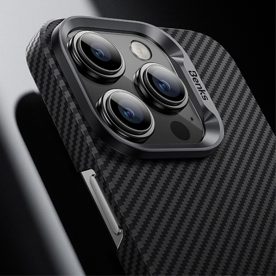 θήκη BENKS Kevlar για iPhone 15 Pro Max, Carbon Fiber, μαύρη