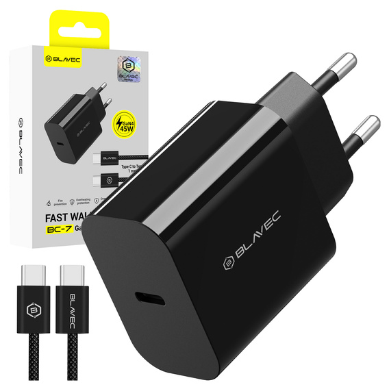Blavec GaN4 45W USB-C PD/QC φορτιστής δικτύου με USB-C - Καλώδιο USB-C για συσκευές με USB-C: smartphones, tablet και ελαφρείς φορητούς υπολογιστές
