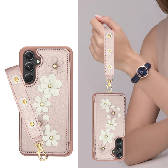 θήκη για Samsung Galaxy S23 FE, Leather Flower Card Slot, ροζ