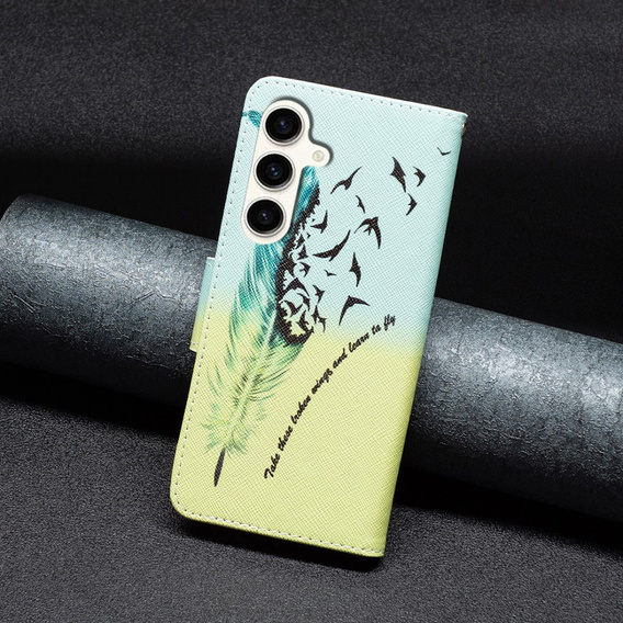Θήκη με πτερύγιο για Samsung Galaxy S23 FE, Wallet, Feather μπλε / κίτρινη