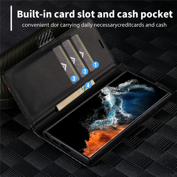 Θήκη με πτυσσόμενο καπάκι LC.IMEEKE Carbon για Samsung Galaxy S26 Ultra, μαύρη