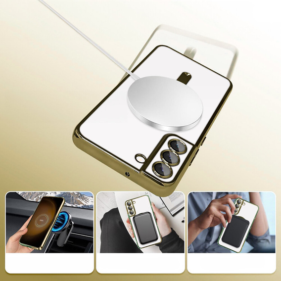 Θήκη για Samsung Galaxy S21, Electro MagSafe, χρυσή + Γυαλί για την οθόνη
