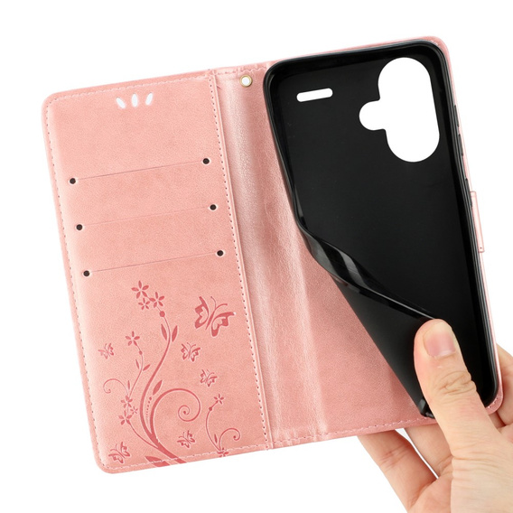 Θήκη με πτερύγιο για Xiaomi Redmi Note 13 Pro+, Butterfly, ροζ rose gold