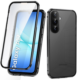 Θήκη για Samsung Galaxy A17 5G, Μαγνητικό διπλό γυαλί, διάφανη με μαύρες πλευρές