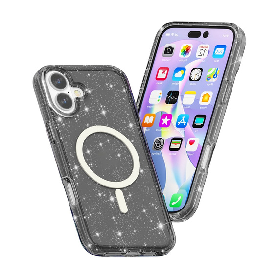 Θήκη για iPhone 17, για MagSafe, glitter, ημιδιαφανές μαύρο