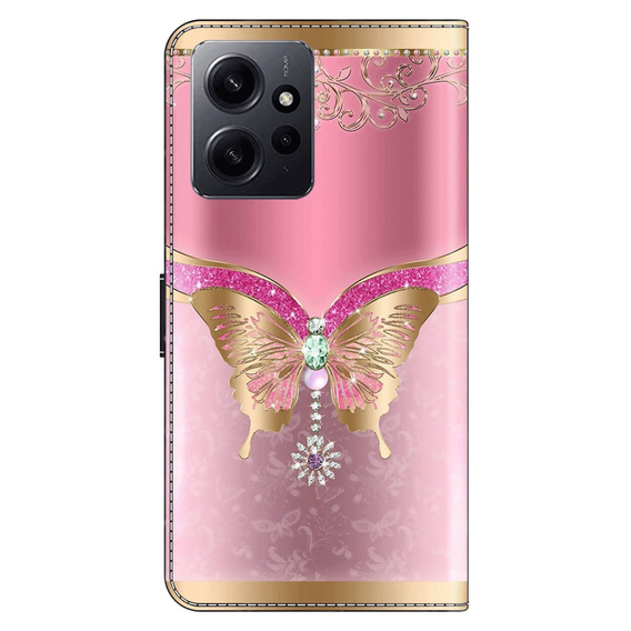 Θήκη με πτερύγιο για Xiaomi Redmi Note 12 4G, Wallet Butterfly, ροζ