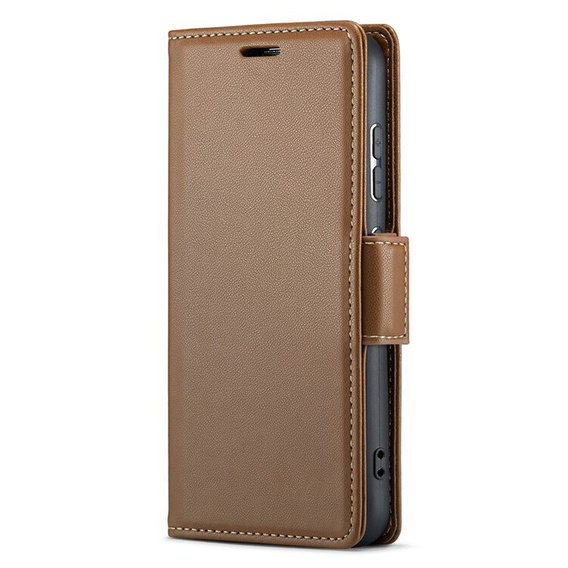 Θήκη για Xiaomi Redmi Note 13 Pro 4G, ERBORD Glossy Litchi, πορτοφόλι με πτερύγιο, καφέ