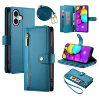 Θήκη με πτερύγιο για iPhone 16 Plus, Wallet Zipper Pocket, μπλε