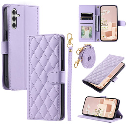 θήκη πτερύγιο για Samsung Galaxy S25, Rhombus Crossbody Leather, μωβ