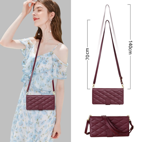 θήκη πτερύγιο για Samsung Galaxy S25 Edge, Rhombus Crossbody Leather, μπορντό