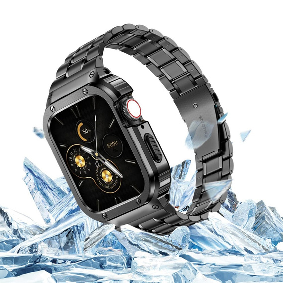 Ατσάλινο βραχιόλι με θήκη για Apple Watch 7/8/9 45MM, Μαύρο