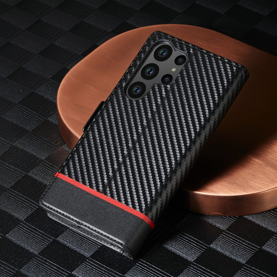 Θήκη με πτερύγιο για Samsung Galaxy S23 Ultra, Carbon LC.IMEEKE, μαύρη