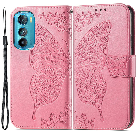 Θήκη με πτερύγιο για Motorola Edge 30, Butterfly, ροζ