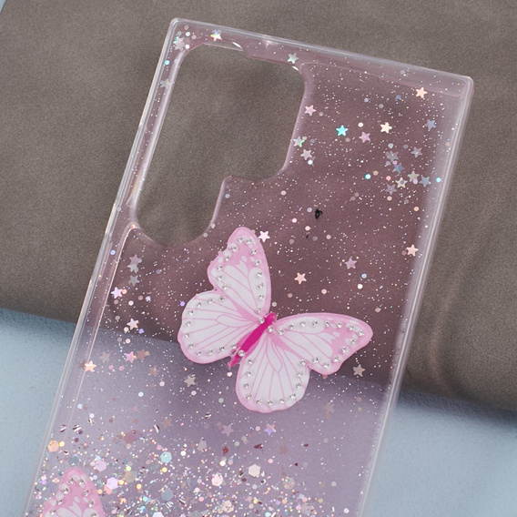 Θήκη για Samsung Galaxy S24 Ultra, Glitter Butterfly, ροζ