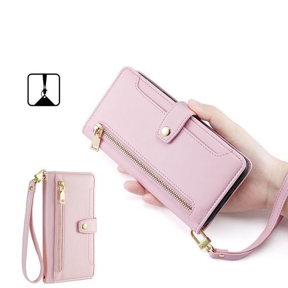 Θήκη με πτερύγιο για Realme 14 Pro+ 5G, Wallet Zipper Pocket, ροζ
