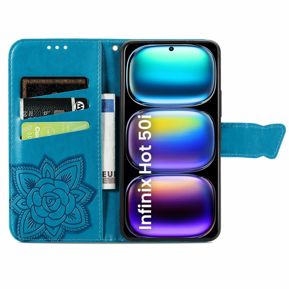 Θήκη με πτερύγιο για Infinix Hot 50i 4G, Butterfly, μπλε