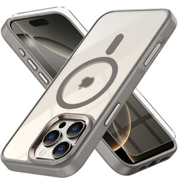 Θήκη για iPhone 16 Pro Max, για MagSafe, ERBORD Μatt Case, διαφανές / τιτάνιο + Γυαλί οθόνης