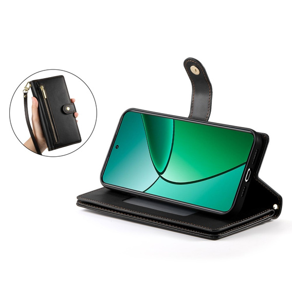 Θήκη με πτερύγιο για Realme 14 Pro 5G, Wallet Zipper Pocket, μαύρη