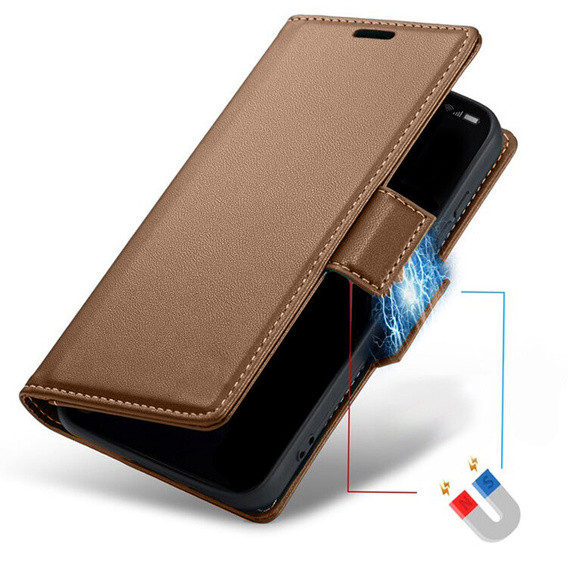 Θήκη για Xiaomi Redmi Note 13 Pro 5G, ERBORD Glossy Litchi, πορτοφόλι με πτερύγιο, καφέ