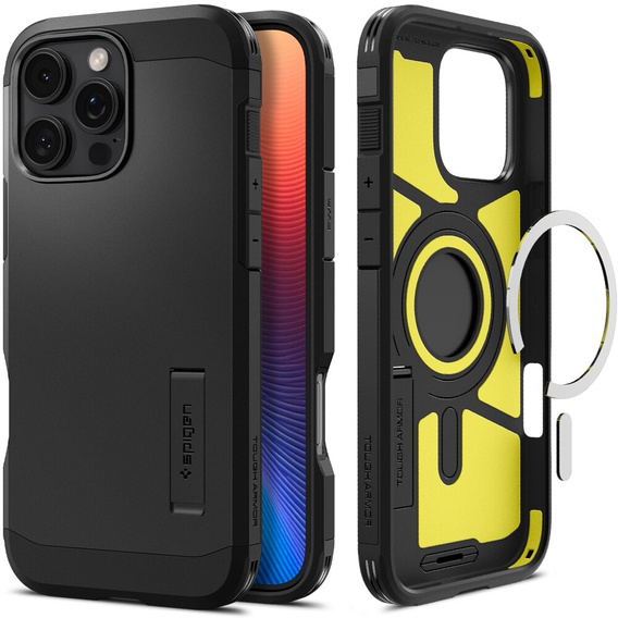 θήκη Spigen για iPhone 16 Pro Max, Tough Armor Mag Mag MagSafe, μαύρη + μετριασμένο γυαλί 9H