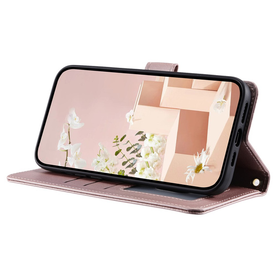 θήκη πτερύγιο για Xiaomi Redmi Note 13 Pro 4G / Xiaomi Redmi Note 14S / Xiaomi Poco M6 Pro 4G, Rhombus Crossbody Leather, ροζ rose gold