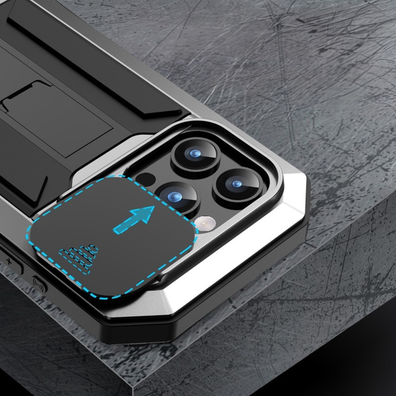 Θήκη για iPhone 15 Pro, R-JUST CamShield Slide, θωρακισμένη, ασημένια / μαύρη