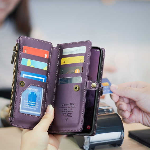 θήκη CASEME για Samsung Galaxy A56 5G, RFID Leather Wallet, με λουράκι ώμου, μωβ