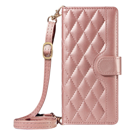 θήκη πτερύγιο για Motorola Edge 50 Neo / Motorola ThinkPhone 25, Rhombus Crossbody Leather, ροζ rose gold