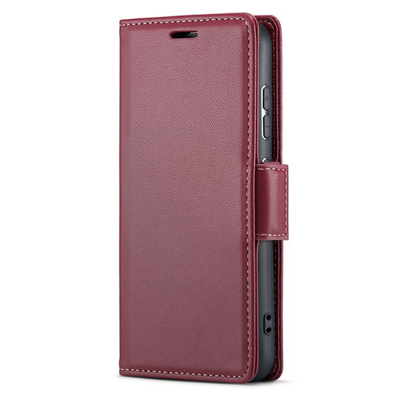 Θήκη για Samsung Galaxy S25, ERBORD Glossy Litchi, πορτοφόλι με πτερύγιο, κόκκινη