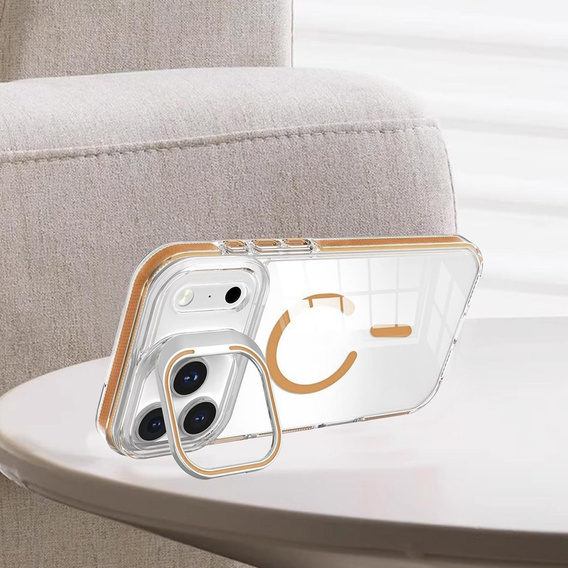 Θήκη για iPhone 17 Pro, για MagSafe, με βάση, διάφανη με χρυσά ένθετα