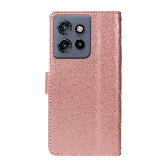 θήκη πτερύγιο για Motorola Edge 50 Neo / Motorola ThinkPhone 25, Rhombus Crossbody Leather, ροζ rose gold