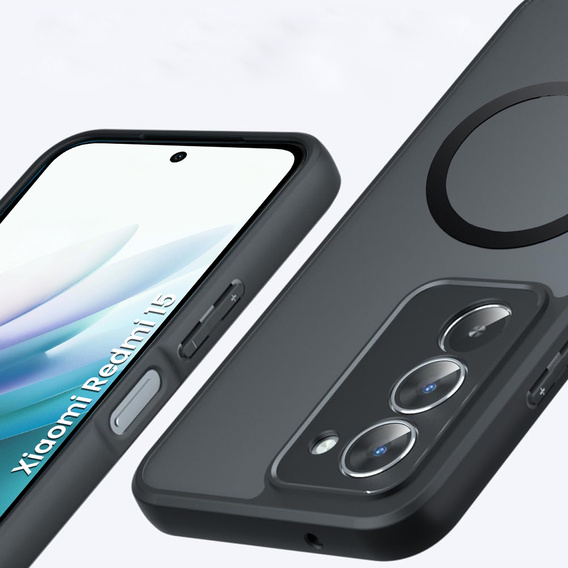 Ματ θήκη για Xiaomi Redmi 15 5G / 4G, για MagSafe, ημιδιαφανές μαύρο