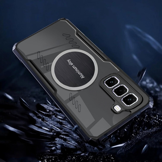 Θήκη για Infinix Hot 50 Pro+ 4G, με μαγνητική πλάκα, διαφανής / μαύρη