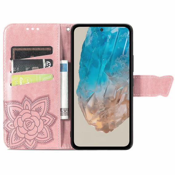 Θήκη με πτερύγιο για Samsung Galaxy M35, Butterfly, ροζ rose gold