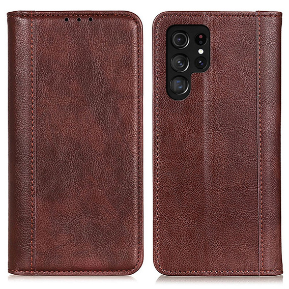 Θήκη για Samsung Galaxy S25 Ultra, Wallet Litchi Leather, καφέ