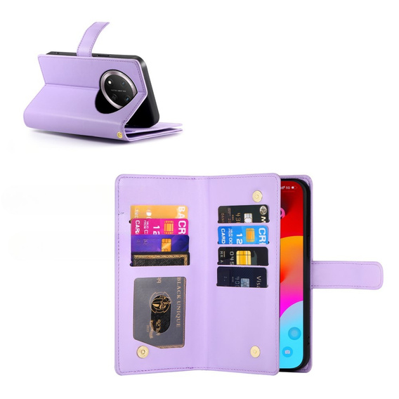 Θήκη με πτερύγιο για Honor Magic 7 Lite, Wallet Zipper Pocket, μωβ