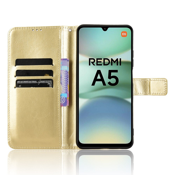 Θήκη με πτερύγιο για Xiaomi Redmi A5, Crazy Horse Wallet, χρυσή