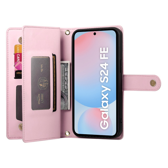 Θήκη με πτερύγιο για Samsung Galaxy S24 FE, Wallet Zipper Pocket, ροζ