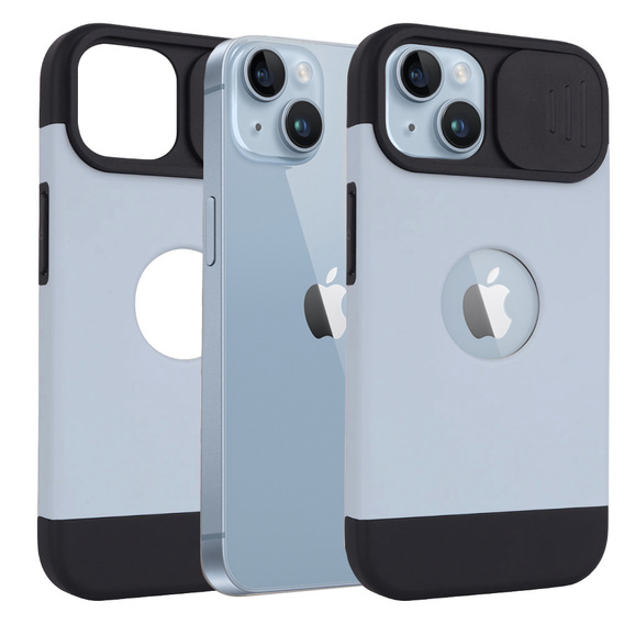 Θήκη ERBORD MagSafe Cam Slider, μπλε + Γυαλί για την οθόνη για iPhone 13 / iPhone 14