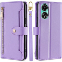 Θήκη με πτερύγιο για Oppo A78 4G, Wallet Zipper Pocket, μωβ