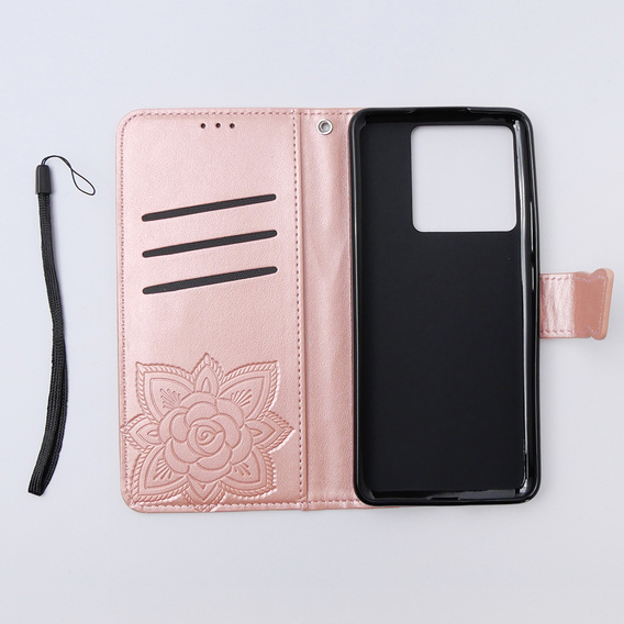 Θήκη με πτερύγιο για Xiaomi 13T / 13T Pro, Butterfly, ροζ rose gold