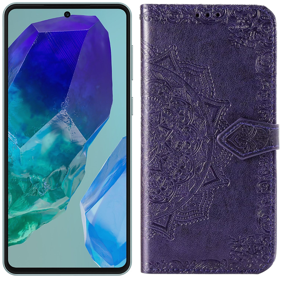 Θήκη με πτερύγιο για Samsung Galaxy M55 5G, Mandala, μωβ